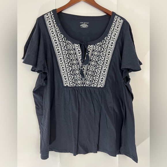 Lane Bryant Womens Flutter-Sleeve Embroidered Yoke Top Boho Size 22/24 - Picture 3 of 8